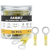 Sanuke 50pcs 12-10 AWG Yellow 1/2" Heat Shrink Ring Terminals - Waterproof and Insulated Tinned C...