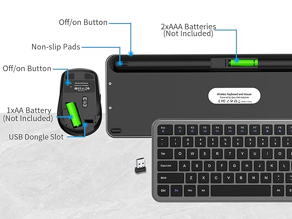 Silent wireless keyboard and mouse