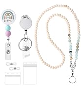 360° Rotating Teacher Lanyard with ID Holder Colorful Wooden Beaded Lanyards Rainbow Retractable ...