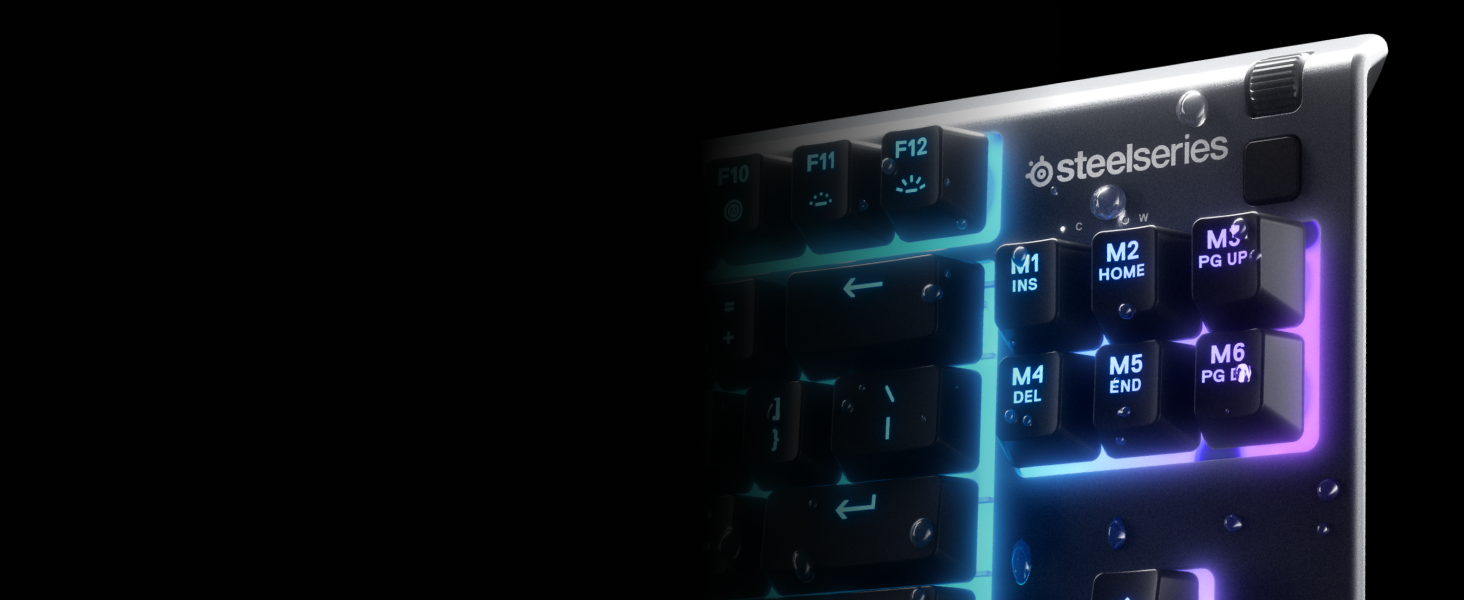 - Apex 3 keyboard with the "S" keycap detached to show the switch underneath