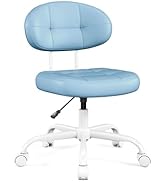 Misolant Vanity Chair with Back, Small Armless Cute Office Chair with Wheels and Lumbar Support, ...