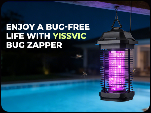 hanging the lantern bug zapper on the pool for summer swimming