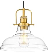 FEMILA 11" Gold Pendant Light Fixture, Vintage Pendant Lighting with Clear Glass Shade for Kitche...