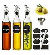 WERTIOO Olive Oil Dispenser Bottle, 3Pack 17 OZ 500ml Glass Oil Dispenser for Kitchen with 3 Pour...