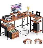 Furologee L Shaped Computer Desk with Power Outlet, Reversible Home Office Desk for Work Study, 5...