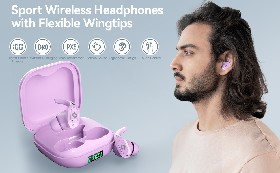 sport bluetooth headphones with flexible wingtips