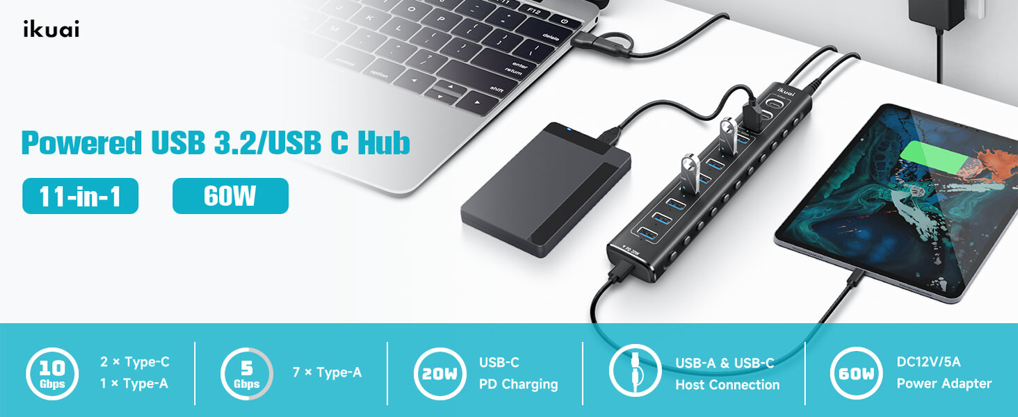 Powered usb 3.2 &amp;amp; usb c hub