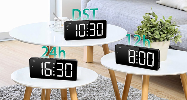 Digital Alarm Clock, LED Bedroom Clock with Bluetooth Sync Time