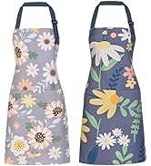ARBINSON 2 Pack Floral Apron for Women with Pockets, Adjustable Cotton Chef Aprons for Kitchen, C...