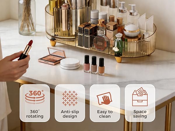 Rotating Makeup Caddy Organizer Vanity Skincare Brush Eyeshadow Lipstick Counter Desk Organization