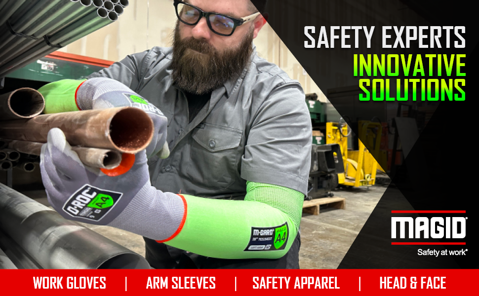MAGID, Safety Work Gloves,Protective Arm Sleeves, Impact Gloves, Cut Resistant, Safety Glasses