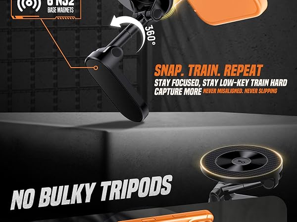 Double Sided Magnet: 20 magnets for phone, 6 for base. Securely snaps to metal gym equipment.