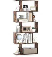 Giantex 5-Tier Geometric Bookshelf, 62.5" Tall Wood Industrial S-Shaped Bookcase with Anti-Tippin...