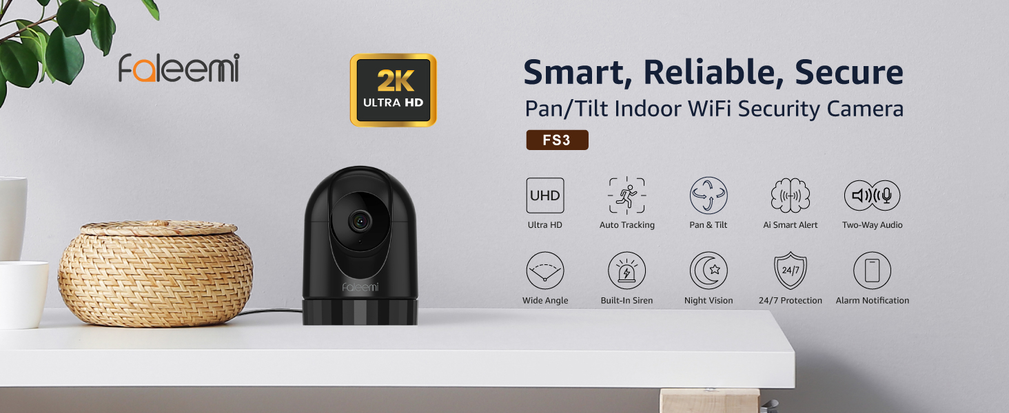 FS3 2K Ultra HD Pan &amp; Tilt Indoor WiFi Security Camera