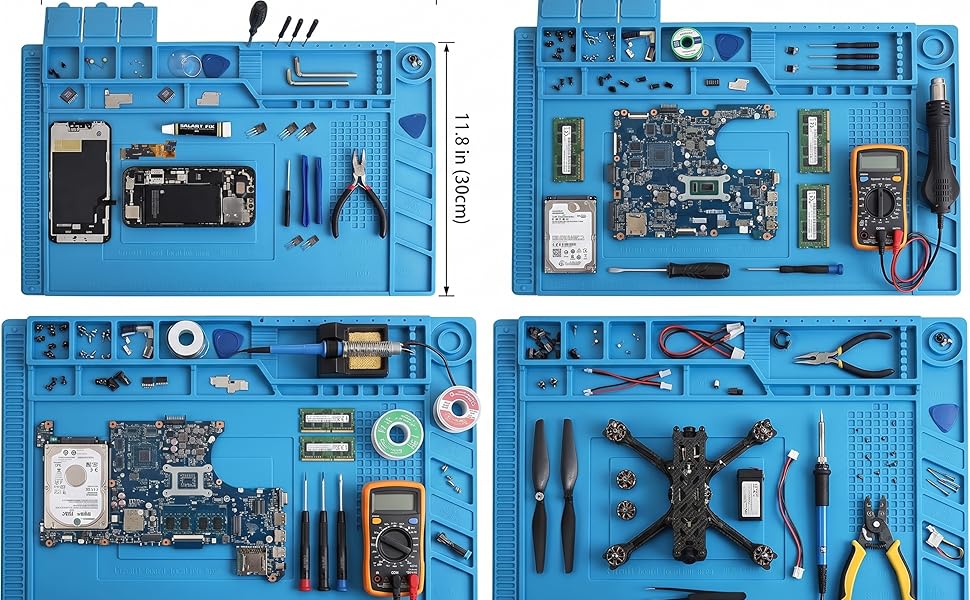17.7&amp;#34;L x 11.8&amp;#34;W . Compact size fits any workspace, from pro repair shops to home DIY areas.