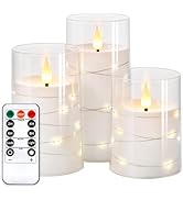NURADA Flickering Flameless Candles: Built-in Star String Lights Acrylic 3D Wick Battery Operated...