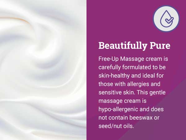 This gentle massage cream is hypo-allergenic and does not contain beeswax or seed/nut oils.