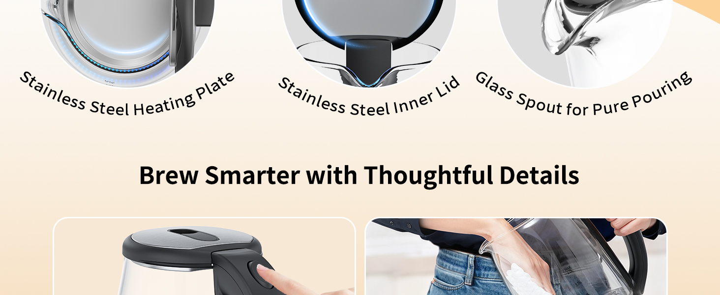Electric Kettle Glass 2L, 1500W Fast Boiling Hot Water Boiler with Auto Shut-Off, LED Light