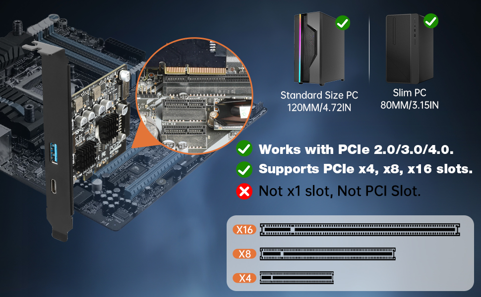 PCIe to USB C type E card