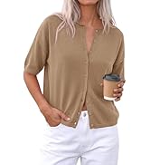 PRETTYGARDEN Women Spring Short Sleeve Cardigan Sweaters Button Down Knit Shirt Blouse Dressy Cas...