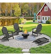 LUE BONA Folding Adirondack Chair, Adirondack Chairs Set of 2, Cup Holder, Woodgrain, Fire Pit, P...