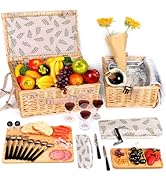 Hap Tim Dual Wicker Picnic Basket Set with Blanket Charcuterie Boards for 2/4/6 - Unique Gifts Id...