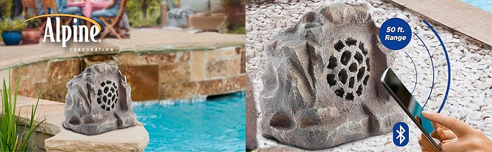 rock speaker, alpine corporation, outdoor decor