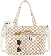Prite Corduroy Tote Bag for Women, 21L Work Tote with 15.6" Laptop Sleeve, 12 Pockets &amp; Cup Holde...