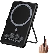 0.3" Ultra Slim Magnetic Power Bank, 5000mAh Wireless Portable Charger with Foldable Stand and US...