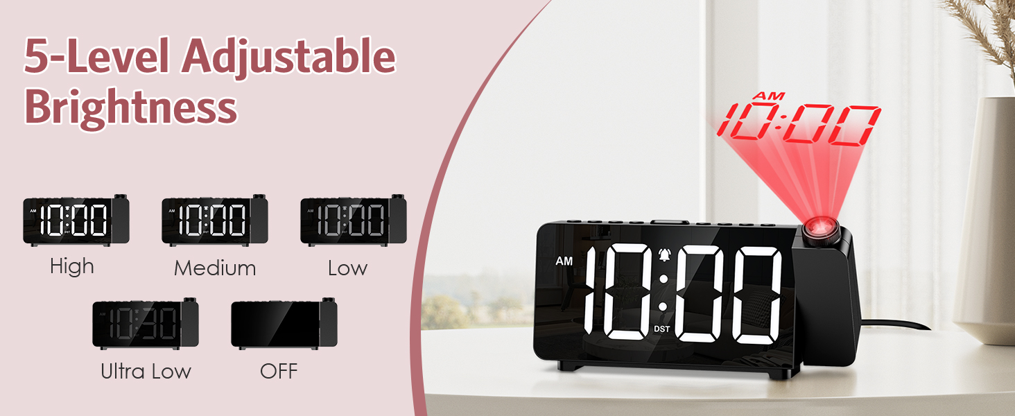 Projection Alarm Clock for Bedroom, Digital Alarm Clock