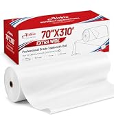 Plastic Table Cloth, 70 in x 310 ft Plastic Table Cover Roll Extra Wide White Disposable Tableclo...