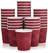 120 Pack Paper Coffee Cups, 8 Oz Disposable Coffee Cups, Red Paper Cups with Insulated Ripple Wal...