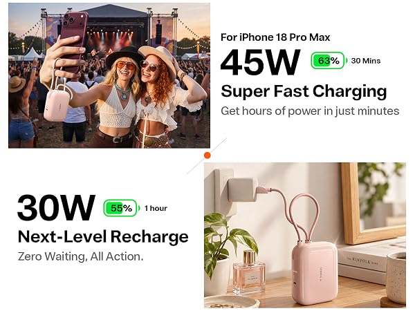 45W two-way fast charging power bank for quick input and output, powers iPhone 18 17 Pro Max