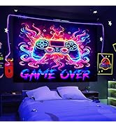 Manicer Blacklight Gaming Tapestry, Cool Neon Game Controller Wall Hanging for Boys Teens, UV Rea...
