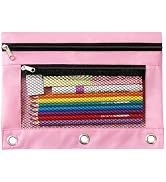 3 Ring Binder Pencil Pouch - Oxford Fabric Pencil Case with 2 Zippered Pockets, Clear Mesh Window...