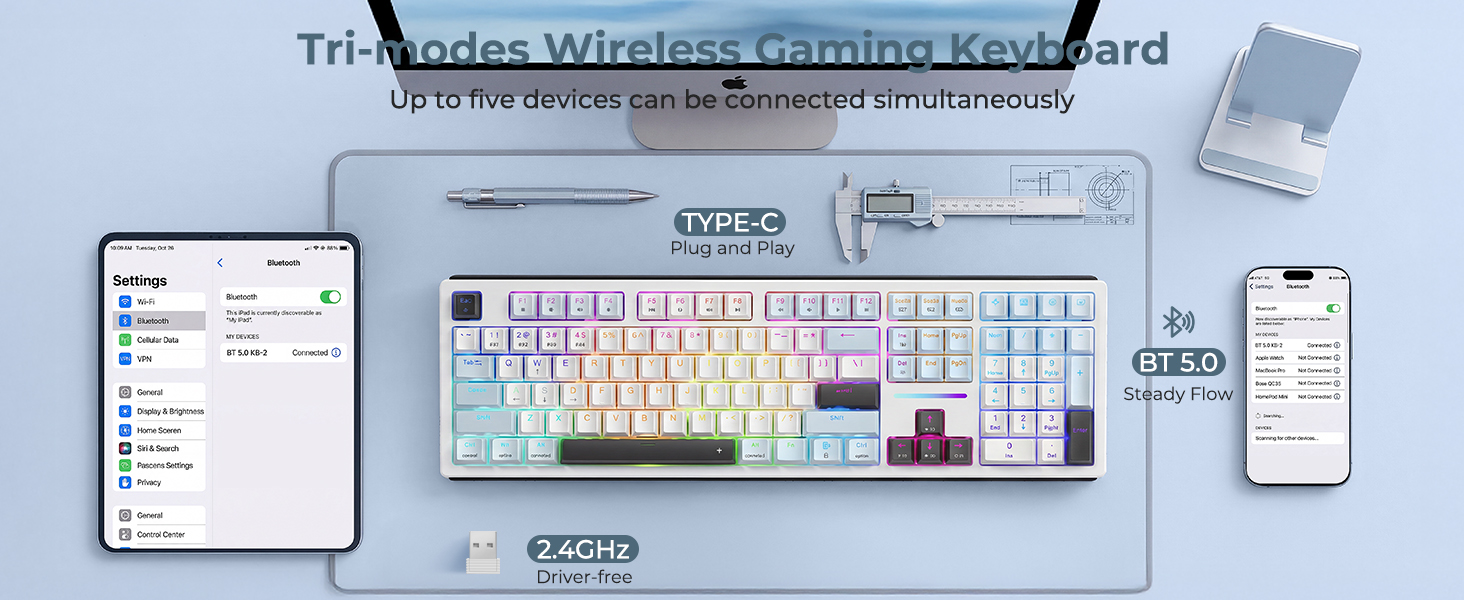 Wireless Mechanical Keyboard with Tri-modes