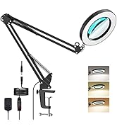 Magnifying Lamp with Clamp, 5X Magnifier Lamp Stepless Dimming, 3 Color Modes, 4.1" Diameter Glas...