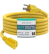 FSTSN 15 ft Heavy Duty Extension Cord Yellow - 12/3 SJTW 15 AMP Indoor Power Cord with 3 Prong Gr...