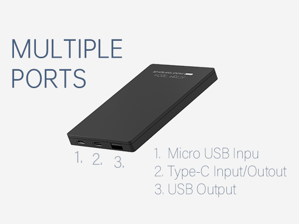 Dual USB Output Super Slim Power Bank Ultra Thin, Attom Tech 3000mAh Portable Charger Mini