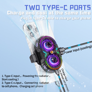  two Type-C ports Charge and cool at the same time Plug in Type-C cable to charge your phone