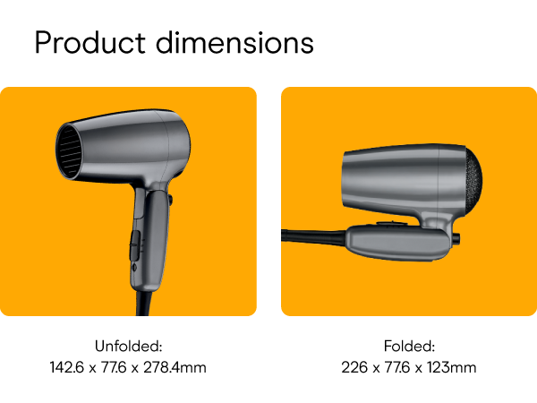Conair small, mini, and compact hair dryer for travel. Handle folds for easy storage.