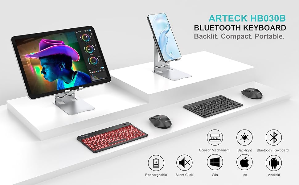 HB030B Backlit Bluetooth Keyboard 1