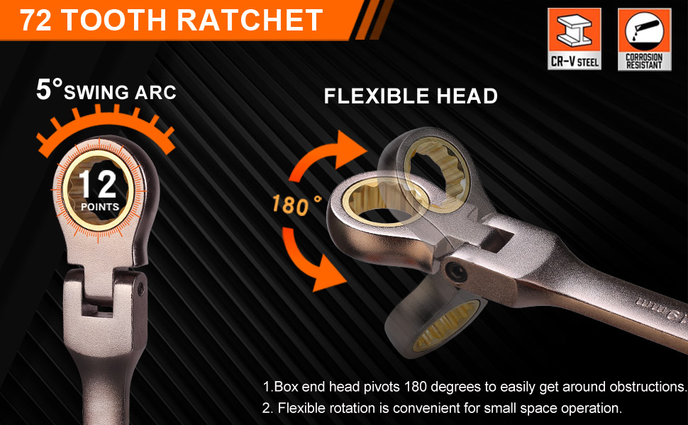 Qnkaa Metric Flexible Head Ratchet Wrench Set 12pcs
