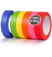 SWRT Colored Masking Tape 6 Pack, 1 Inch x 55 yd, Vibrant Rainbow Craft Tape, Colored Painters Ta...