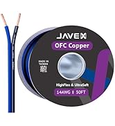 JAVEX 14-Gauge AWG Audio Speaker Wire Cable (50 FT), [OFC Oxygen-Free Copper] HighFlex Thin Flat ...