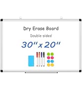 WALGLASS Double Sided White Board Dry Erase, 30''x20'' Magnetic Whiteboard for Wall with Aluminum...