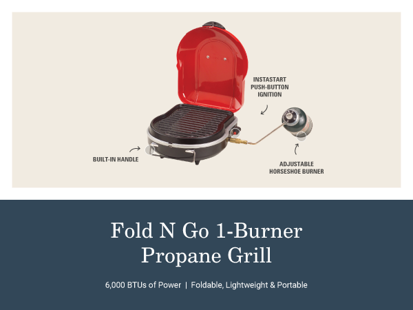 coleman fold n go one burner propane grill ignition burner handle camping power lightweight fold