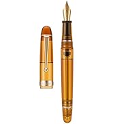 Asvine V126 Vacuum Filling Fountain Pen Medium Nib, Transparent Brown Acrylic, Large-Capacity wit...