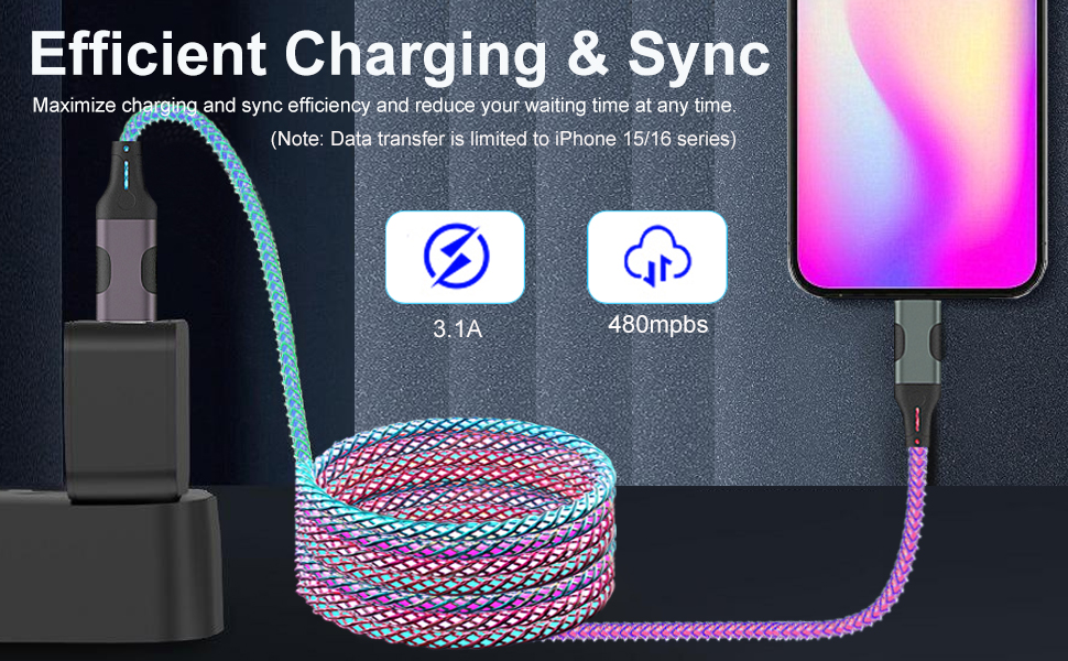 rgb gradual usb type c cable