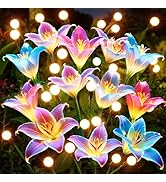 WdtPro Solar Garden Lights with Swaying Lily Flowers 4 Pack, Color Changing Solar Lights Outdoor ...